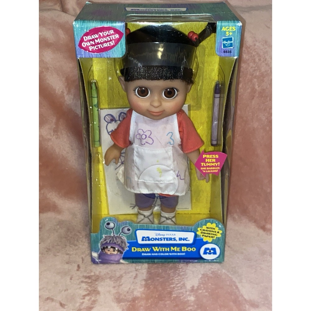 Vintage 2000s Monsters Inc Draw With Me Boo Doll Hasbro Disney NIB Works!